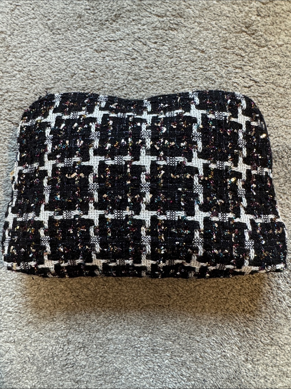 LOFT Black Tweed Zip Pouch with Subtle Metallic Threading